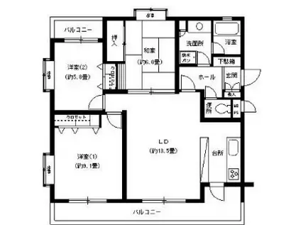フェニックスコート二子玉川(3LDK/3階)の間取り写真