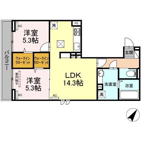 ヒーローキングダム(2LDK/1階)の間取り写真