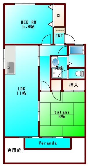 コーポマルハA・B・C(2LDK/1階)の間取り写真