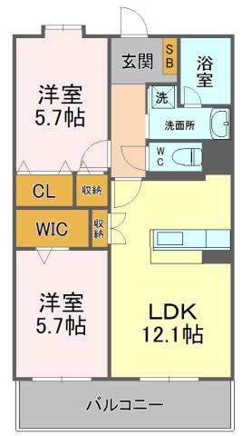 ドルフ中田本町(2LDK/1階)の間取り写真