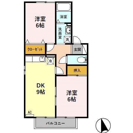 アヴェニール幸B(2DK/1階)の間取り写真