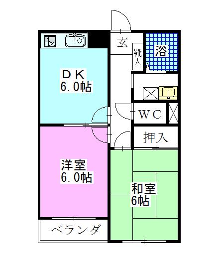 ファミーユ船橋(2DK/2階)の間取り写真