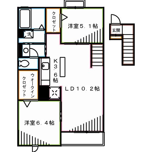 イーエックス フラット(2LDK/4階)の間取り写真