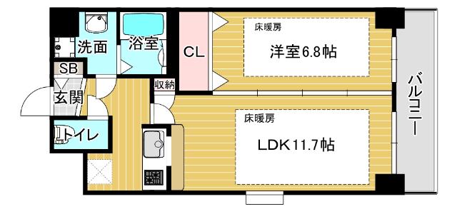 ラムール波除(1LDK/6階)の間取り写真
