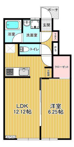 ル・リオン B(1LDK/1階)の間取り写真