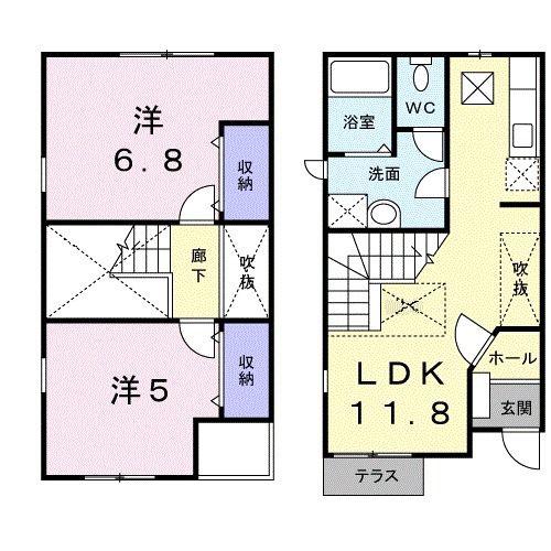 イルマーレ A(2LDK/1階)の間取り写真