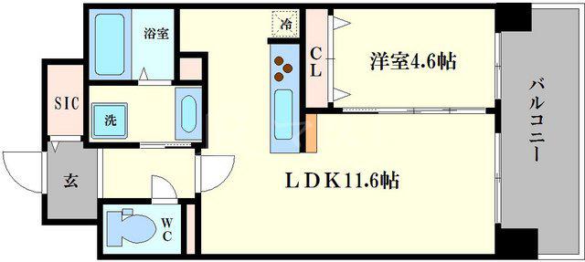 ブル フォルトゥーナ扇町(1LDK/2階)の間取り写真