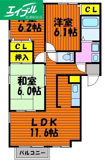 ピュアライフ B(3LDK/1階)の間取り写真