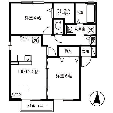 アメニティおおうちC(2LDK/2階)の間取り写真
