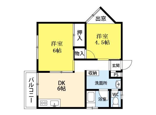 いかはなハイツB棟(2DK/2階)の間取り写真