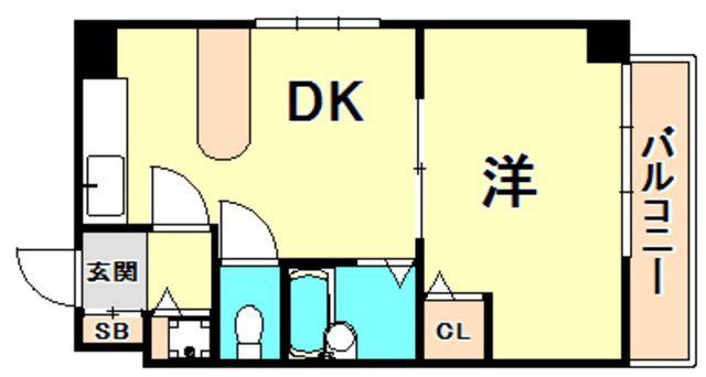 ヴィヴァンデ上甲子園(1DK/6階)の間取り写真