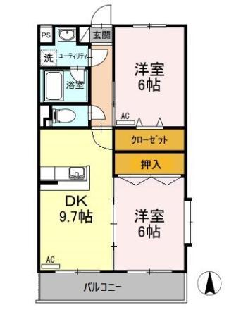 サンルミエール(2DK/1階)の間取り写真