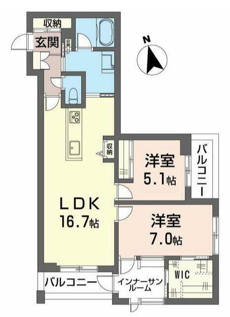 ヴィオラ・ボヌール(2LDK/2階)の間取り写真