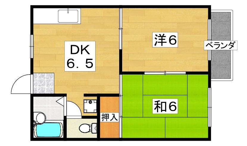 マリーハイツB棟(2DK/2階)の間取り写真