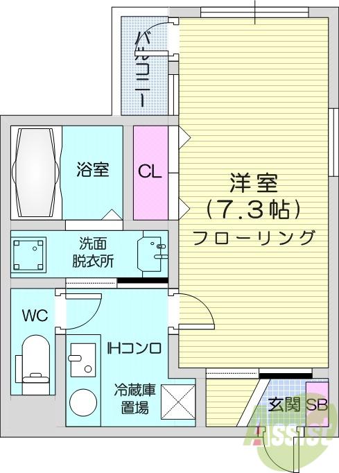 EXGRANDE長町1丁目(1K/2階)の間取り写真