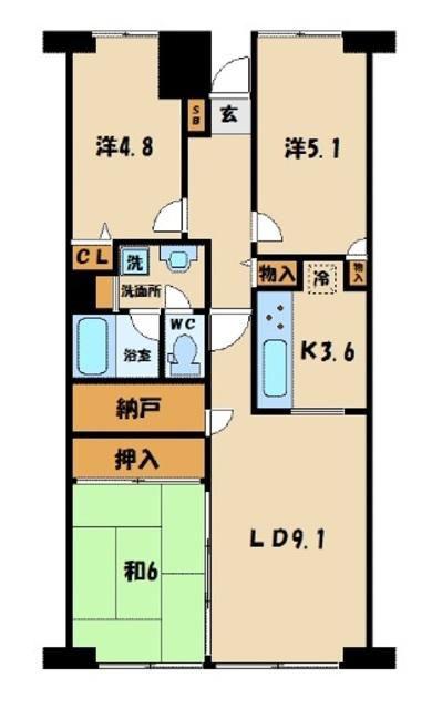 川越旭町ビューハイツ(3LDK/6階)の間取り写真