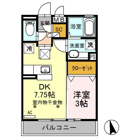 フリーデン105(1DK/1階)の間取り写真