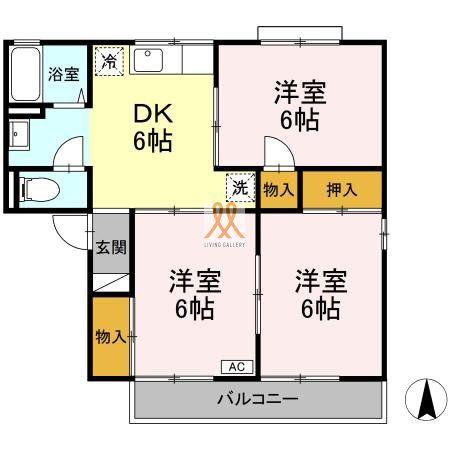 メゾン鳴神(3DK/2階)の間取り写真