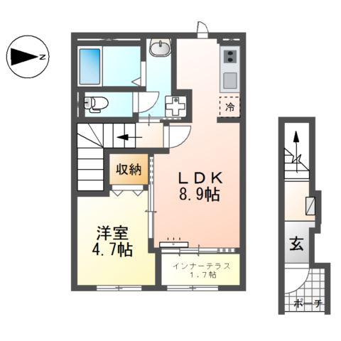 みよし市打越町北屋敷アパート(1LDK/2階)の間取り写真