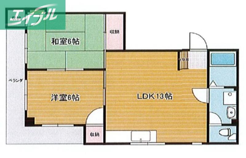 ハイツエメラルド(2LDK/2階)の間取り写真