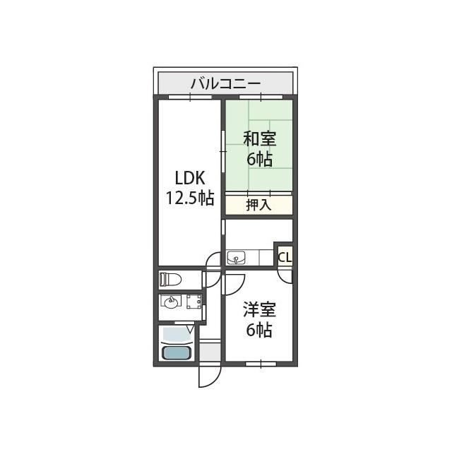 ウイングヒルズ羽曳野(2LDK/3階)の間取り写真
