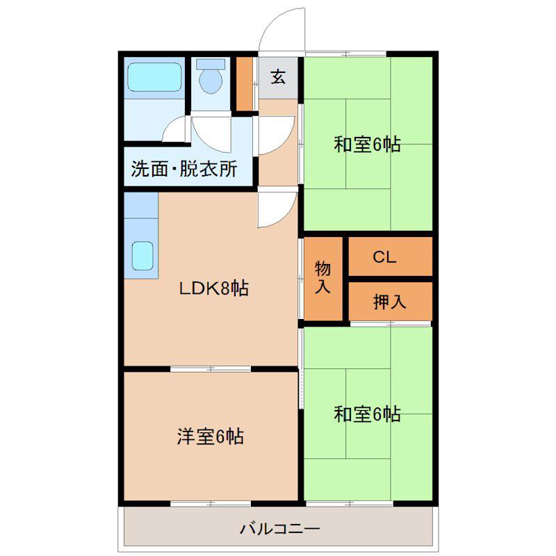 新栄二日市ハイツ(3DK/1階)の間取り写真