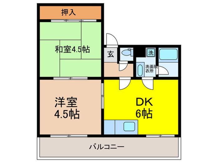 ドミールアイ(2DK/4階)の間取り写真