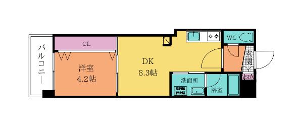 オーヴィジョンQULAS小倉金田(1LDK/2階)の間取り写真