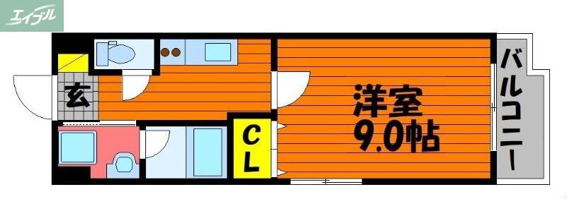 ピアスマート大供(1K/2階)の間取り写真