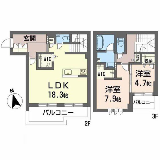 シャーメゾン ラ テラ(2LDK/2階)の間取り写真