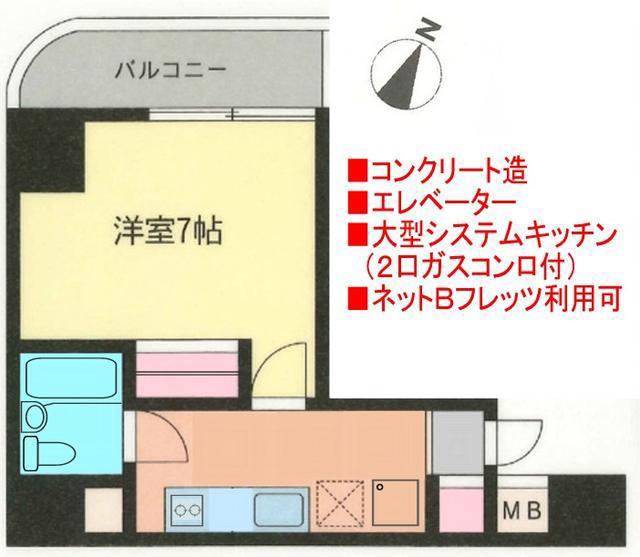 葵ビル(1K/7階)の間取り写真