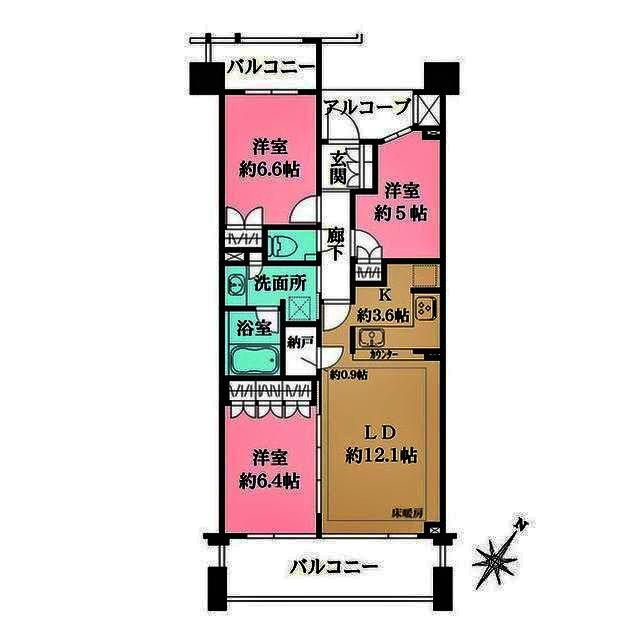 横濱紅葉坂レジデンス壱番館(3LDK/5階)の間取り写真