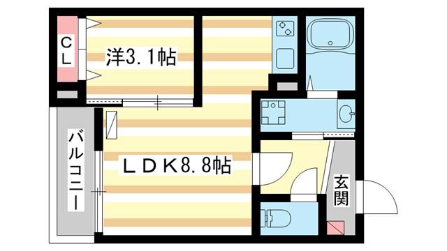 ジーメゾン奈良大安寺(1LDK/2階)の間取り写真