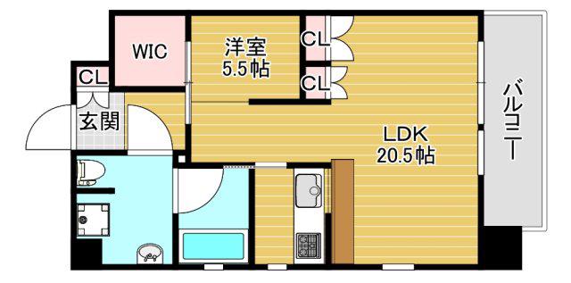 アクアプレイス四天王寺(1LDK/4階)の間取り写真