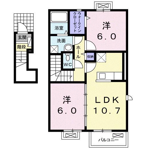カーサデュエ(2LDK/2階)の間取り写真