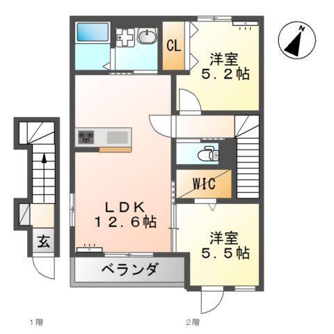 ソラリア メゾン(2LDK/2階)の間取り写真