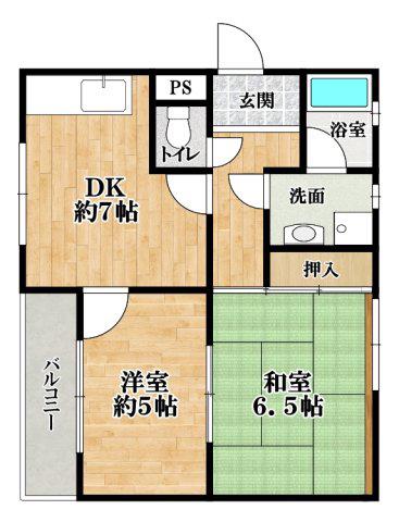 さんさん藤井寺(2DK/1階)の間取り写真