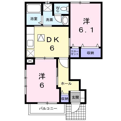 グローバル・ハイツI(2DK/1階)の間取り写真