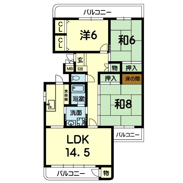 ロイヤルコーポ近見(3LDK/2階)の間取り写真