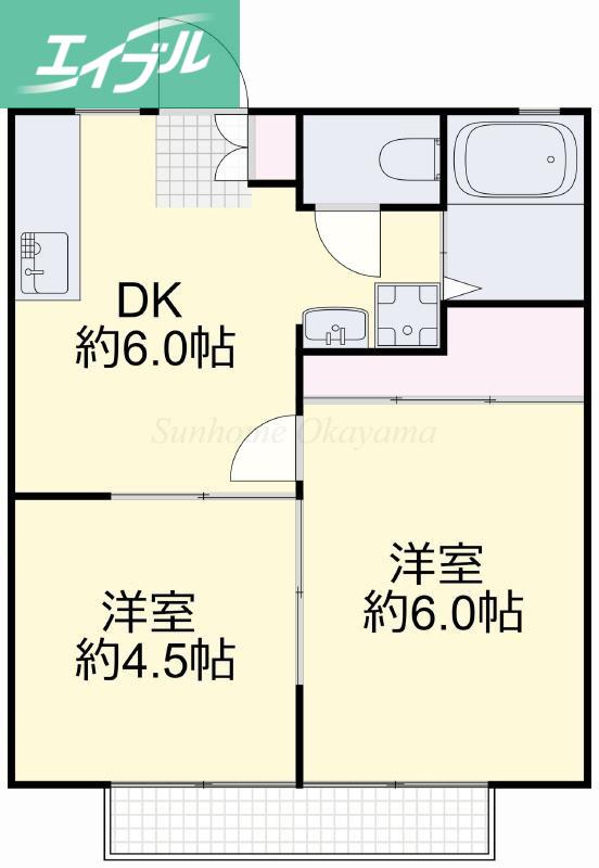 松田コーポB(2DK/2階)の間取り写真