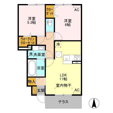 カリーノ(2LDK/1階)の間取り写真