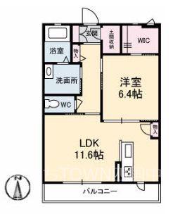 ヴィアソーレ妻鳥(1LDK/2階)の間取り写真