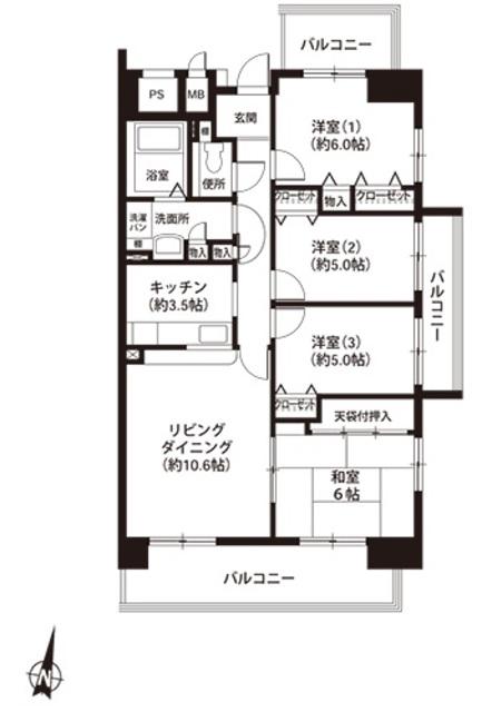 ウエストコート8番街(4LDK/1階)の間取り写真