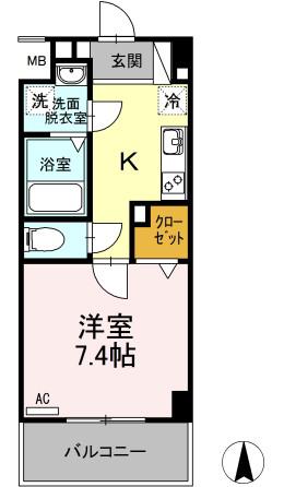 ウェルシー亀島(1K/4階)の間取り写真