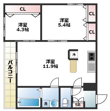 GRADITO東石切(2LDK/2階)の間取り写真