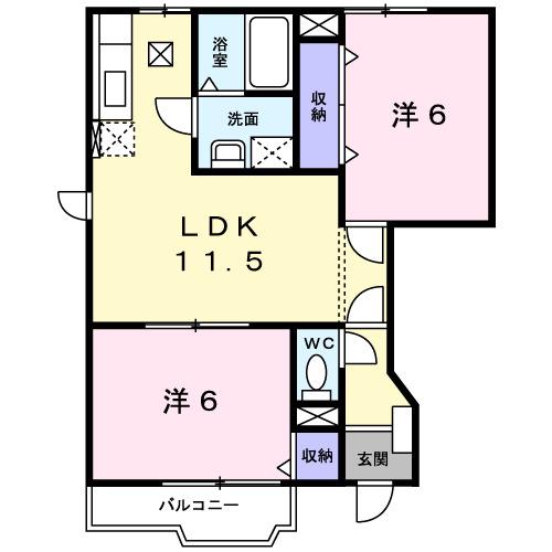 コリーヌHIRAOKAA(2LDK/1階)の間取り写真