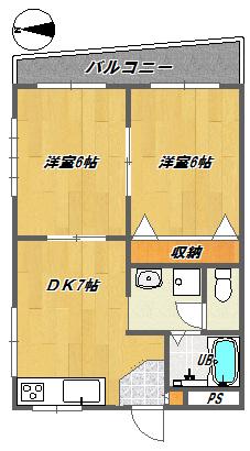 ダイケンハイツ(2DK/4階)の間取り写真