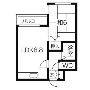 プレサント琴似1-3(1LDK/4階)の間取り写真