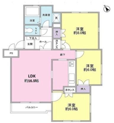 サンライズ松本 NO.3(3LDK/3階)の間取り写真