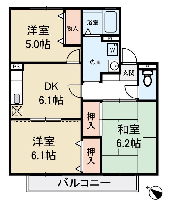 エテルノジョイアI(3DK/2階)の間取り写真
